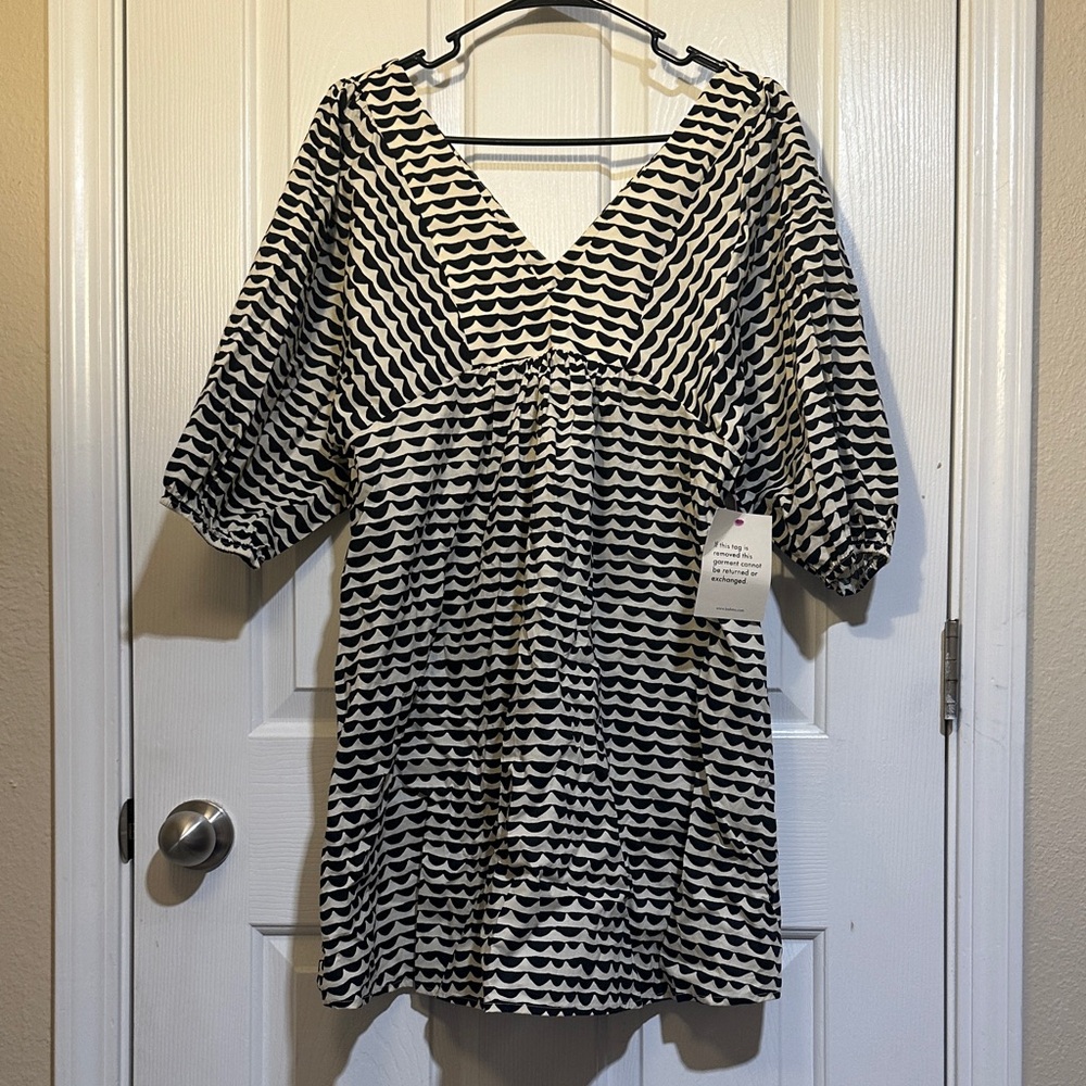 Bohme Black and White Wave Pattern Mini Dress